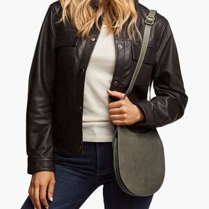 ABLE Local + Global Martha Saddlebag Lined Leather Purse Grey Magnet Closer Boho